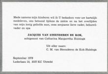1979 Overlijden Jacques van Steenderen de Kok [1915 - 1979]  